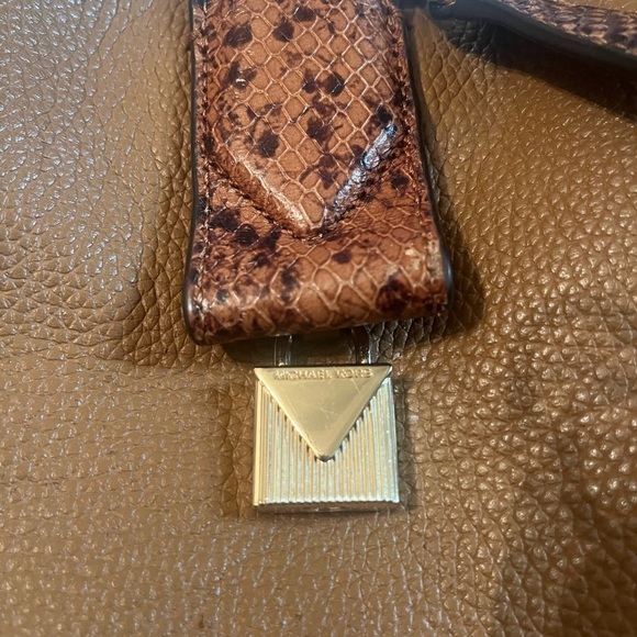 MICHAEL KORS Rollins Python and Tan Acron Leather Satchell Purse Chestnut Brown - Picture 7 of 15